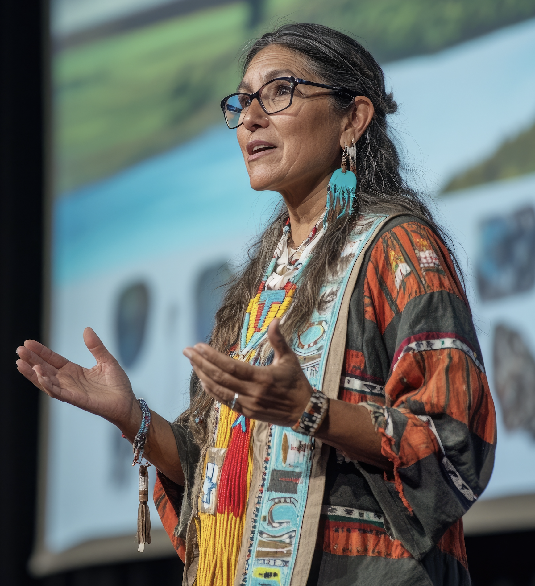 Image of an elder woman speaking at a public event