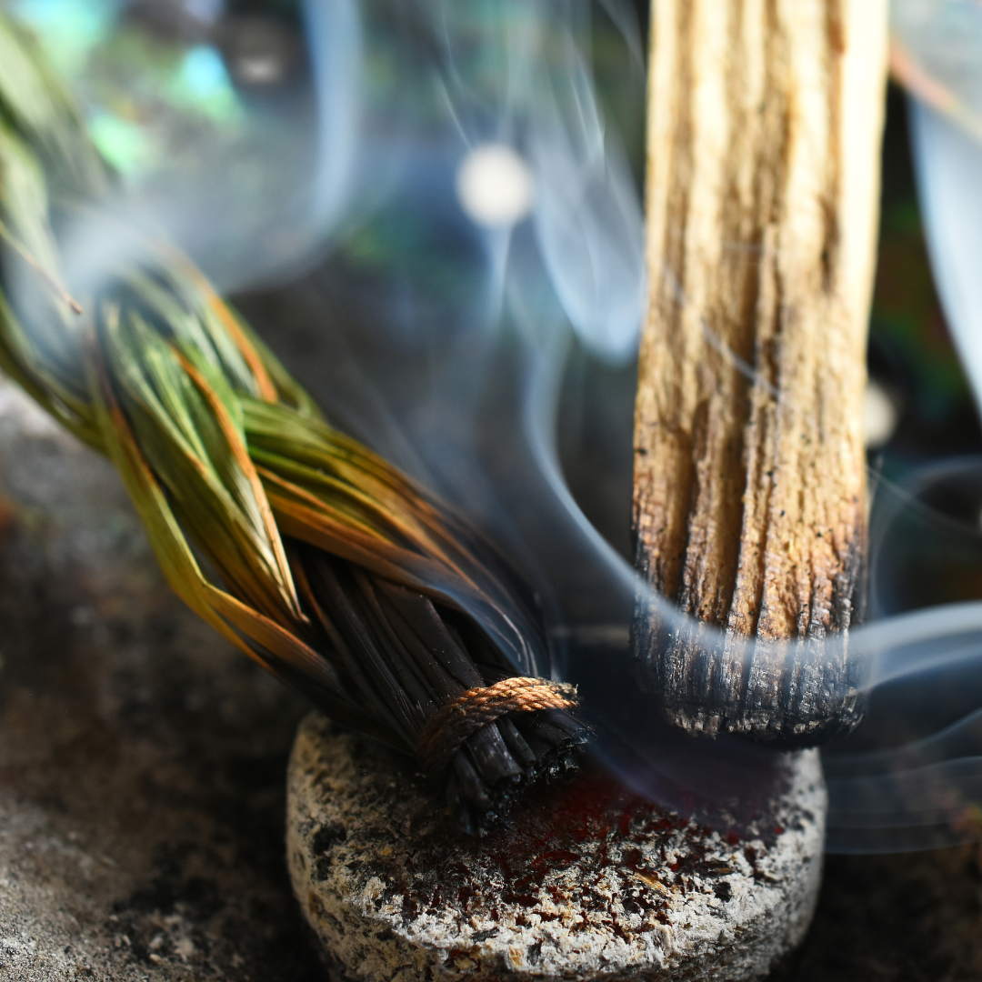 burning sweetgrass and palo Santo